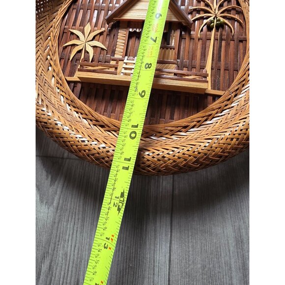 Set Of 3 Handcrafted Bamboo & Rattan Wall Decor Tropical Hut & Palm Tree Design - Picture 11 of 13